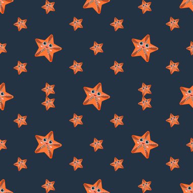 Koyu mavi arka planda sevimli çizgi film yıldızı deseni. Tebrik kartları, parti davetiyeleri, posterler, çıkartmalar için mükemmel..