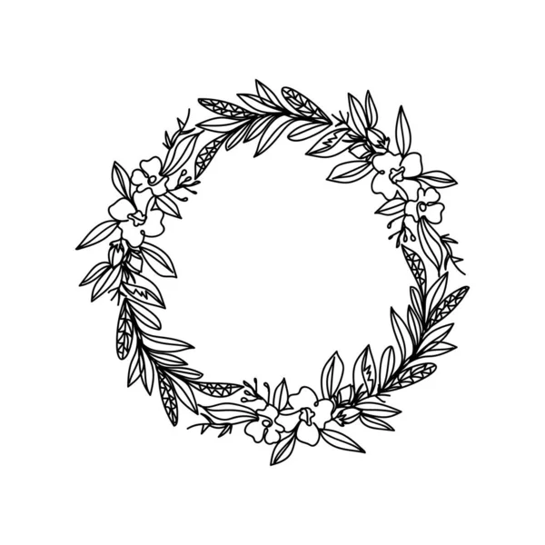 Esbozo Floral Corona Floral Circular Dibujo Continuo Una Línea Ilustración — Vector de stock