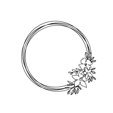 Daire şeklinde çiçek çelengi çizmeye devam et. Kutlama kartları, parti davetiyeleri, posterler, çıkartmalar, giysiler için mükemmel bir illüstrasyon. Çiçek eskizi. Noel, Doğum günü ya da Sevgililer Günü konsepti.