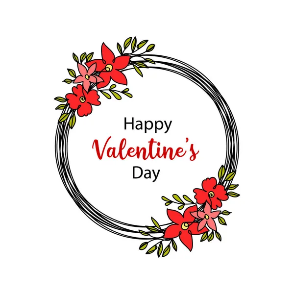 Floral Sketch Valentines Day Concept Continuous One Line Drawing Circular — Stock Vector