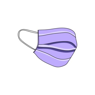 Tıp konsepti. Mor doktor maskesi takmaya devam et. Kutlama kartları, parti davetiyeleri, posterler, çıkartmalar, giysiler için vektör illüstrasyonu mükemmel