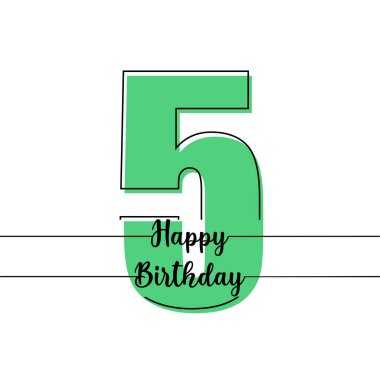 Beş yıllık bir çizimin aralıksız devam eden bir satırı. Doğum günün kutlu olsun. Kutlama kartları, parti davetiyeleri, posterler, çıkartmalar, giysiler için mükemmel bir illüstrasyon. Beş numaralı siluet..