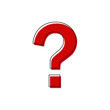 Sürekli bir satır kırmızı soru soruyor. Kutlama kartları, parti davetiyeleri, posterler, çıkartmalar, giysiler için mükemmel bir illüstrasyon. Siluet sorusu. İş konsepti. Beyaz arkaplan.