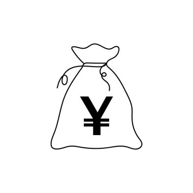 Yen 'in para çantasını çizmeye devam et. Kutlama kartları, parti davetiyeleri, posterler, çıkartmalar, giysiler için mükemmel bir illüstrasyon. Para çantasının silueti.