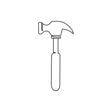 Sürekli bir çizgi çekiç aletini çekiyor. Kutlama kartları, parti davetiyeleri, posterler, çıkartmalar, giysiler için mükemmel bir illüstrasyon. Çekiç alet ikonunun silueti. Araç konsepti.