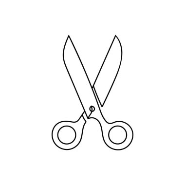 Makas çizen bir çizgi devam ediyor. Kutlama kartları, parti davetiyeleri, posterler, çıkartmalar, giysiler için mükemmel bir illüstrasyon. Makas silueti.