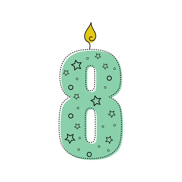 Continu Une Ligne Dessinant Une Bougie Anniversaire Avec Numéro Huit — Image vectorielle