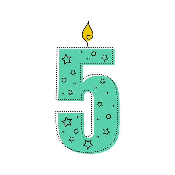 Continuous One Line Drawing Birthday Candle Number Five Vector Illustration — Stockový vektor