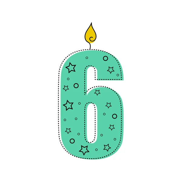 Eine Durchgehende Linie Zeichnet Eine Geburtstagskerze Mit Der Zahl Sechs — Stockvektor