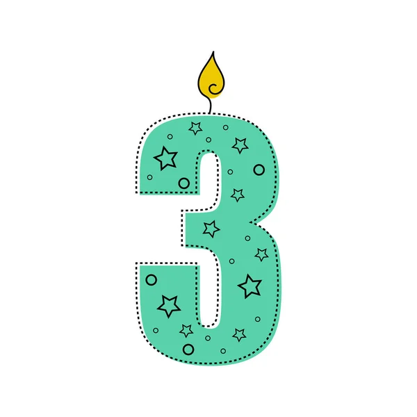 Continuous One Line Drawing Birthday Candle Number Three Vector Illustration — Stockový vektor