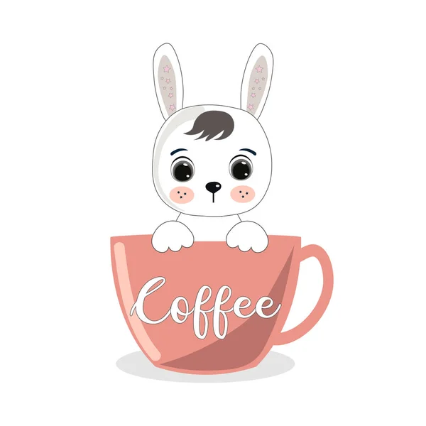 Cute Cartoon Baby Little Rabbit Sitting Mug Vector Illustration Baby — Stock Vector