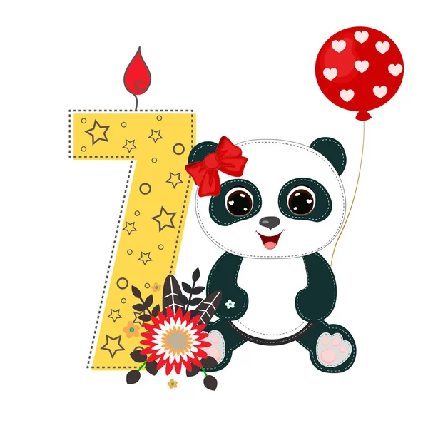Número Siete Una Linda Chica Panda Dibujos Animados Perfecto Para — Vector de stock