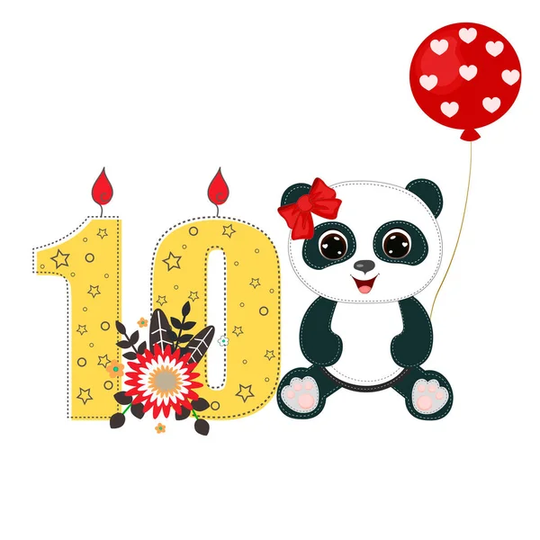 Número Diez Una Linda Chica Panda Dibujos Animados Perfecto Para — Vector de stock