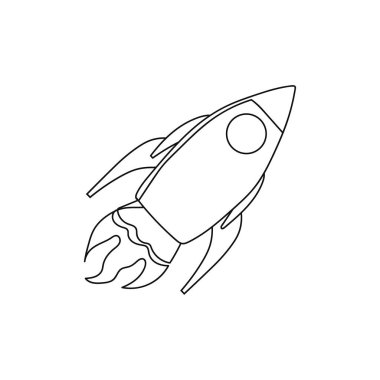 Bir uzay gemisinin siluetini çizmeye devam et. Beyaz arkaplanda izole edilmiş vektör illüstrasyonu