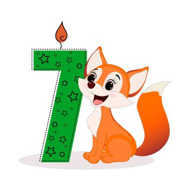 Yedi numara ve şirin bir tilki çizgi filmi. Tebrik kartları, parti davetiyeleri, posterler, çıkartmalar, broşürler, kupürler, ikonlar için mükemmel. Doğum günü kavramı