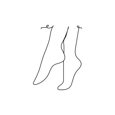 Güzel bir kadın ayağının siluetini çizmeye devam et. Beyaz arkaplanda izole edilmiş vektör illüstrasyonu.