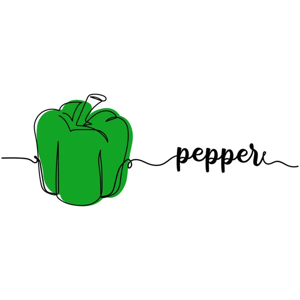 连续一行画一个胡椒的轮廓和字母 蔬菜的概念 白色背景上孤立的向量图 — 图库矢量图片
