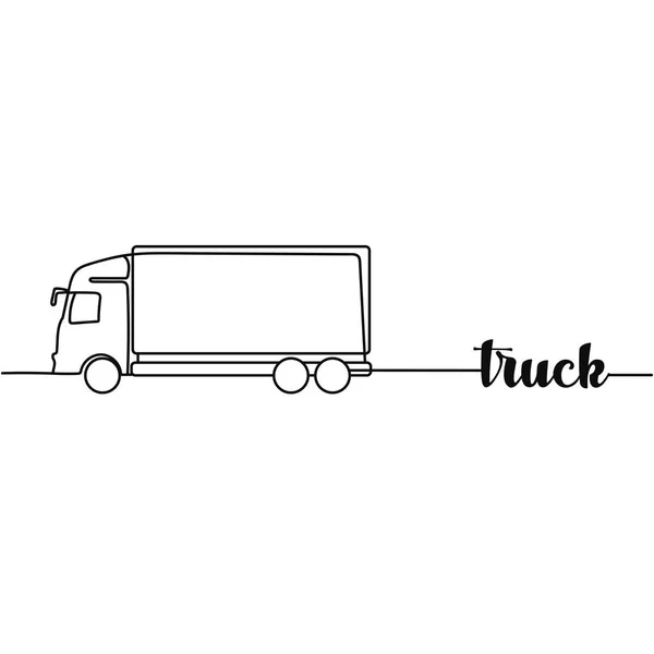 Continu Een Lijn Tekening Silhouet Van Een Vrachtwagen Transportconcept Vector — Stockvector