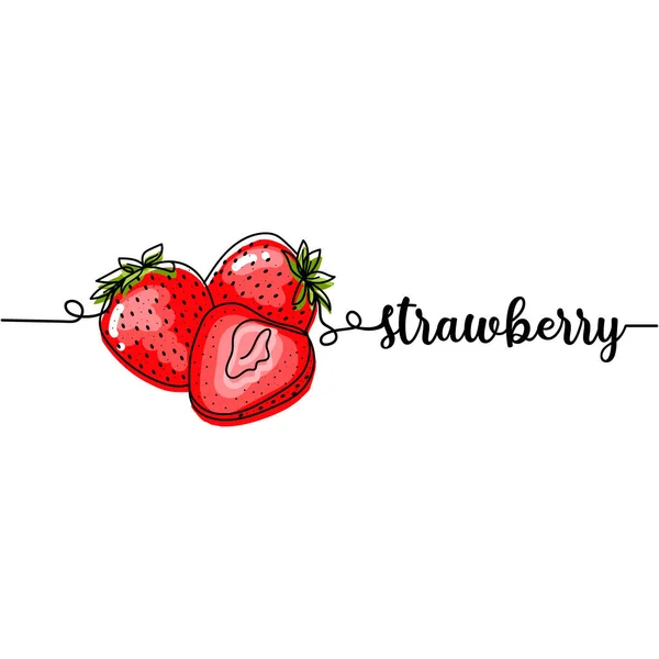 连续一行画一个草莓的轮廓和字母 贝瑞概念 白色背景上孤立的向量图 — 图库矢量图片