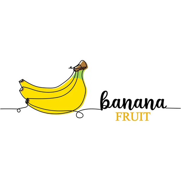 连续一行画一个香蕉的轮廓和字母 水果的概念 白色背景上孤立的向量图 — 图库矢量图片
