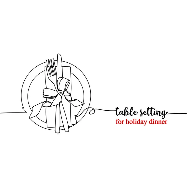 Continuous One Line Drawing Silhouette Table Setting Vector Illustration Isolated — Stock Vector