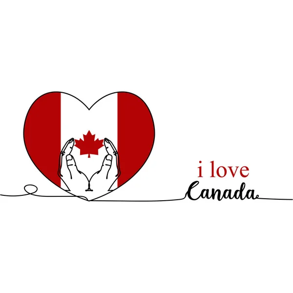 Ciągły Jednorzędowy Rysunek Sylwetka Serce Flaga Kanada Ilustracja Wektora Odizolowana — Wektor stockowy