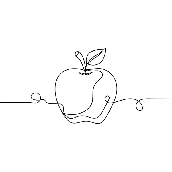 Continuous One Line Drawing Silhouette Apple Fruit Design Food Concept — Stock Vector