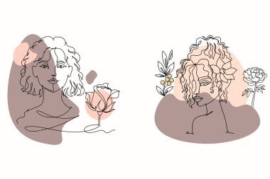 Çiçekli iki güzel kadının kesintisiz bir çizimi. Kutlama kartları, parti davetiyeleri, posterler, çıkartmalar, giysiler için mükemmel bir illüstrasyon. Biçim konsepti.