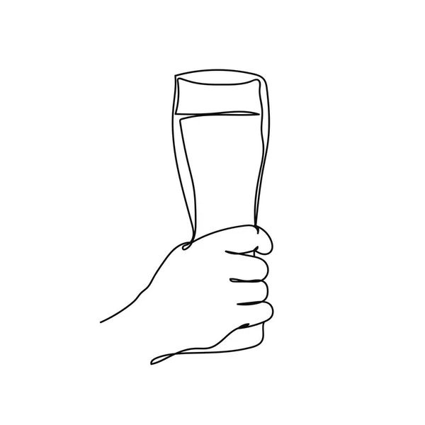 Συνεχής Μία Γραμμή Μπύρας Στο Χέρι Σιλουέτα Ελάχιστο Στυλ Ιδανικό — Διανυσματικό Αρχείο