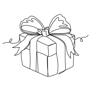 Hediye kutusunun bir satırı siluette kapalı ve dekore edilmiş. Asgari düzeyde. Kartlar, parti davetiyeleri, posterler, çıkartmalar, giysiler için mükemmel. Doğum günü ya da Noel hediye kutusu.