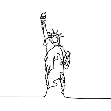 Devamlı bir özgürlük heykeli çizgisi. Özgürlüğün sembolü. Silüette demokrasi. Asgari düzeyde. Kartlar, parti davetiyeleri, posterler, çıkartmalar, giysiler için mükemmel. Siyah soyut simge..