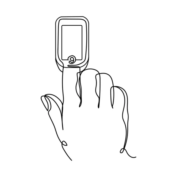 Continuo Una Línea Oxímetro Pulso Dispositivo Médico Dedo Silueta Estilo — Archivo Imágenes Vectoriales