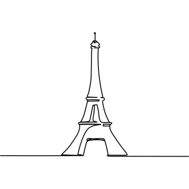 Eiffel Kulesi 'nin silüetinde sürekli bir çizgi. Asgari düzeyde. Kartlar, parti davetiyeleri, posterler, çıkartmalar, giysiler için mükemmel. Siyah soyut simge