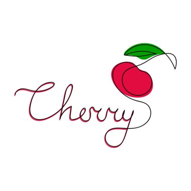  Silüet içinde sürekli bir kiraz çizgisi. Asgari düzeyde. Kartlar, parti davetiyeleri, posterler, çıkartmalar, giysiler için mükemmel. Siyah soyut simge. Logotype kirazı