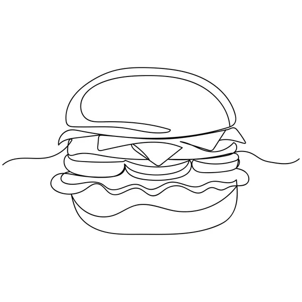 连续的一个汉堡包在轮廓 简约的风格完美的卡片 派对邀请函 黑色抽象图标 标志式快餐汉堡包概念 — 图库矢量图片
