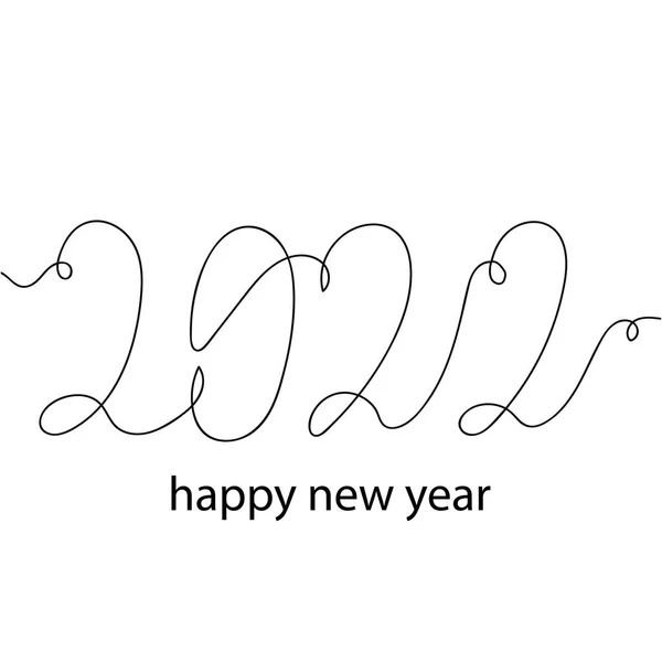 连续一行2022年快乐新年在轮廓 简约的风格完美的卡片 派对邀请函 黑色抽象图标 — 图库矢量图片