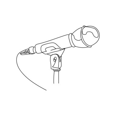 Sürekli bir mikrofon satırı siluetinde. Asgari düzeyde. Kartlar, parti davetiyeleri, posterler, çıkartmalar, giysiler için mükemmel. Müzik konsepti.