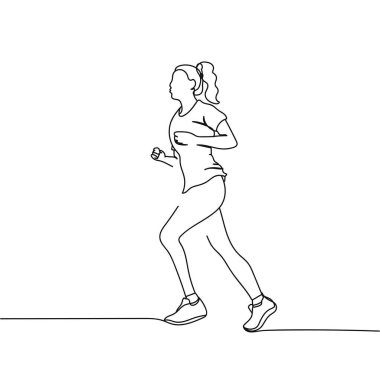  Sürekli koşan bir kadın silueti. Asgari düzeyde. Kartlar, parti davetiyeleri, posterler, çıkartmalar, giysiler için mükemmel. Spor konsepti