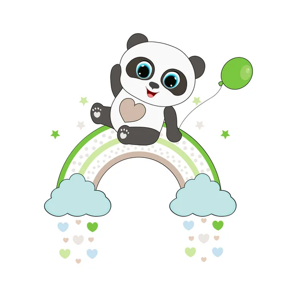 Lindo Animal Dibujos Animados Panda Con Globo Arco Iris Ilustración — Vector de stock