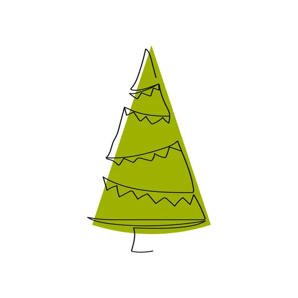 Continu Une Ligne Sapin Noël Abstrait Silhouette Style Minimal Parfait — Image vectorielle