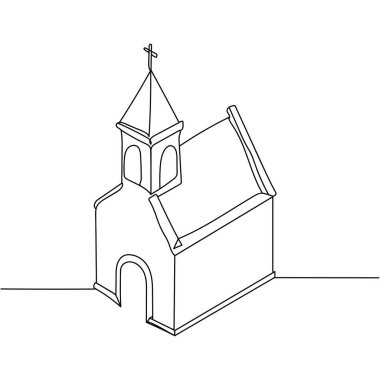 Sürekli bir Hristiyan kilisesi silueti çizgisi. Doğrusal biçimlendirilmiş. Asgari biçim.