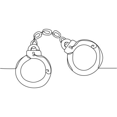 Sürekli bir kelepçe, polis kelepçeleri siluette. Doğrusal biçimlendirilmiş. Asgari biçim.