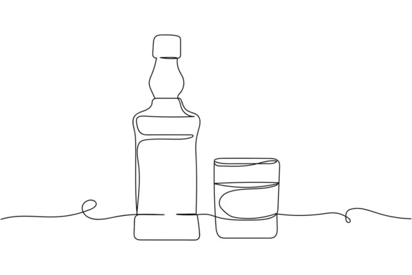 Continu Één Regel Alcoholische Drank Silhouet Lineair Gestileerd Minimale Stijl — Stockvector