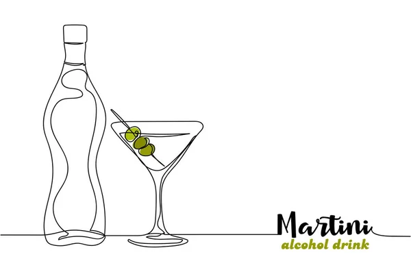 Una Linea Continua Cocktail Martini Alcolici Silhouette Lineare Stilizzato Minimalista — Vettoriale Stock