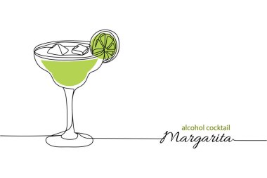 Siluette bir satır alkol kokteyli margaritası. Doğrusal biçimlendirilmiş. Minimalist. Yaz konsepti