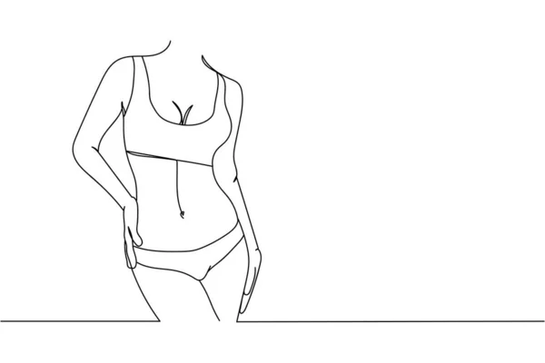 Eine Durchgehende Linie Von Muskulös Schönen Schlanken Frauenkörper Drückt Sich — Stockvektor