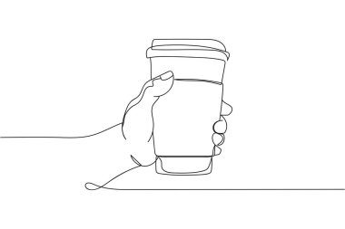 Devamlı bir bardak kahveyi siluette tutarak. Doğrusal biçimlendirilmiş. Minimalist.