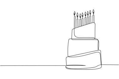 Devamlı bir dilim doğum günü pastası silüeti. Doğrusal biçimlendirilmiş. Minimalist.