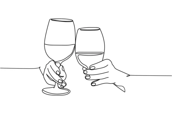 Συνεχής Μία Γραμμή Των Χεριών Κρατώντας Ποτήρια Κρασιού Σιλουέτα Γραμμικό — Διανυσματικό Αρχείο