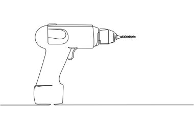 Surekli bir hat boyunca elektrikli matkap aletleri siluette. Doğrusal biçimlendirilmiş. Minimalist.
